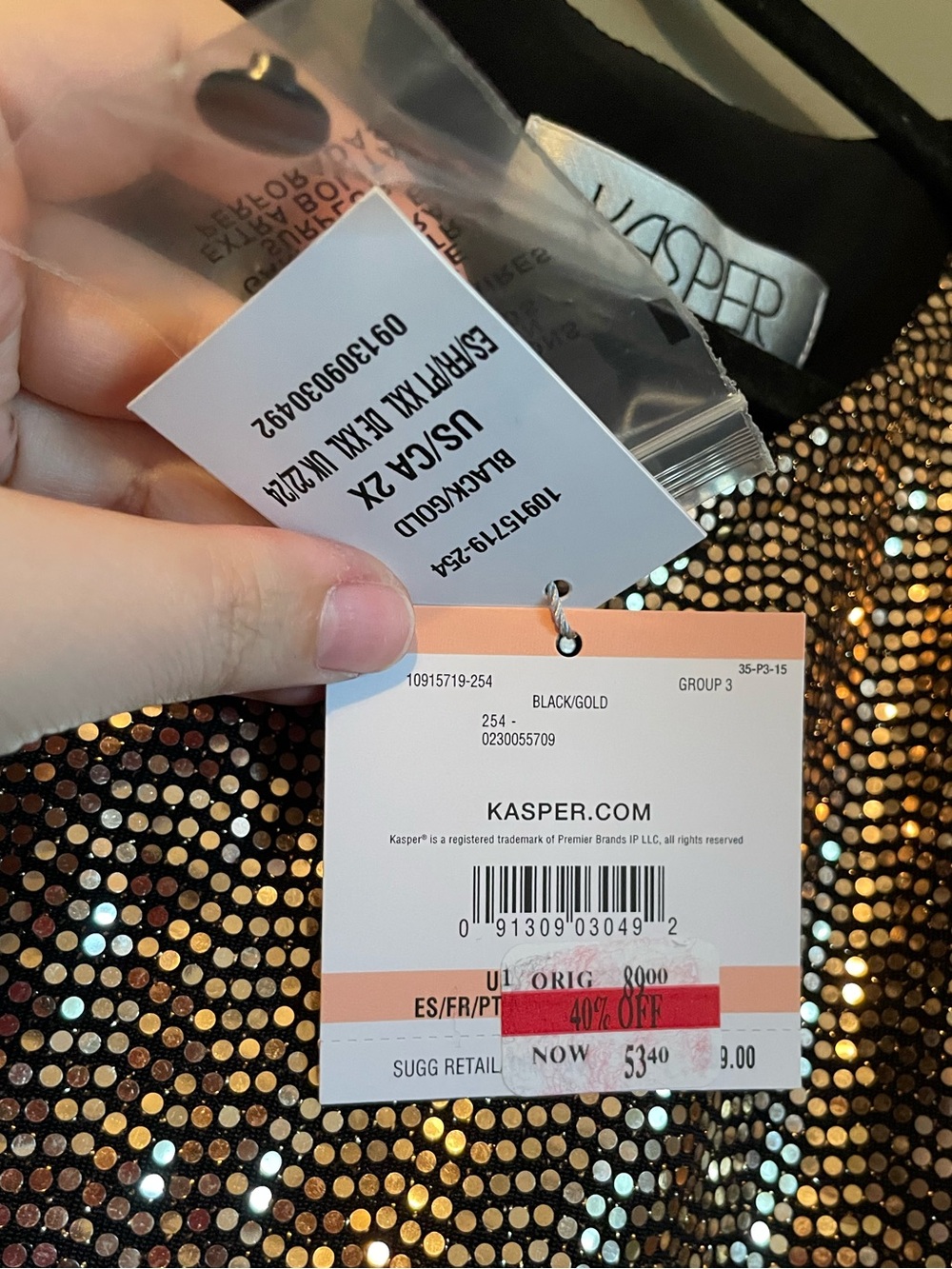 NWT Kasper Sz 2X Women’s Plus Size Mirror-Dot Metallic Bell-Sleeve Top Ret $89! - Picture 6 of 11